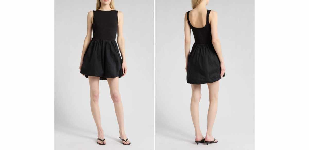 Leith Mixed Media Bubble Hem Tank Dress