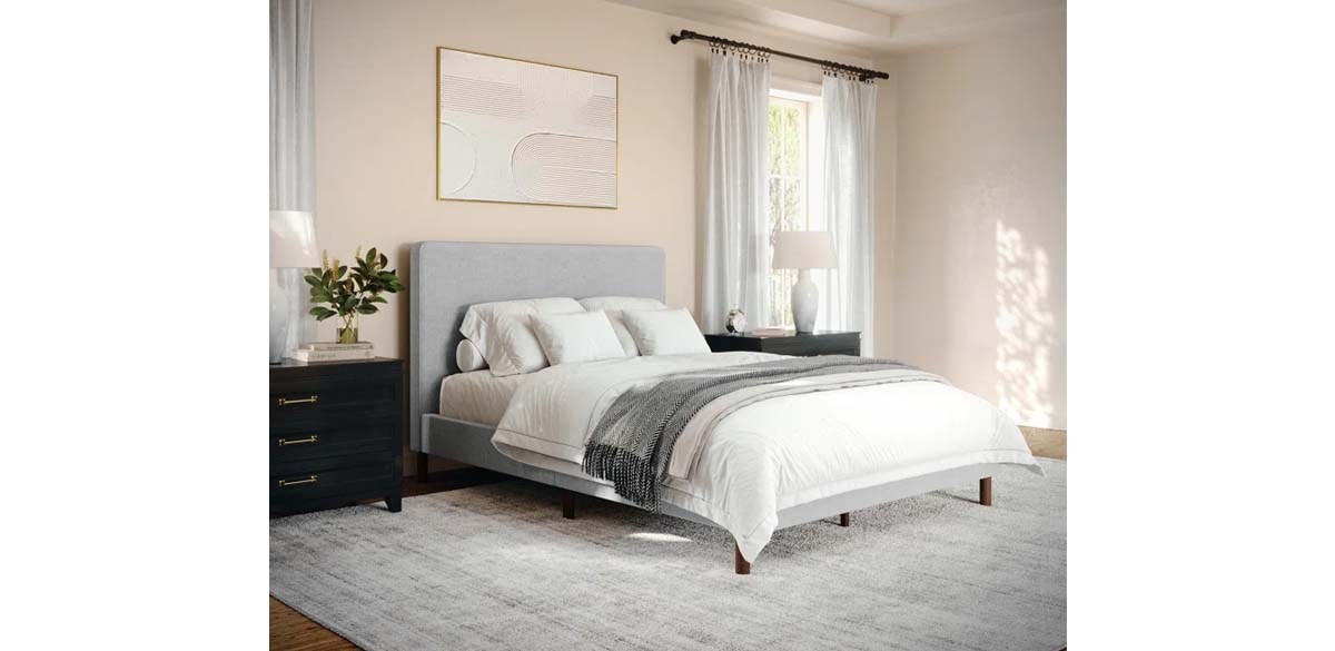 Martha Stewart Britta Upholstered Platform Bed With Piped Detail Headboard