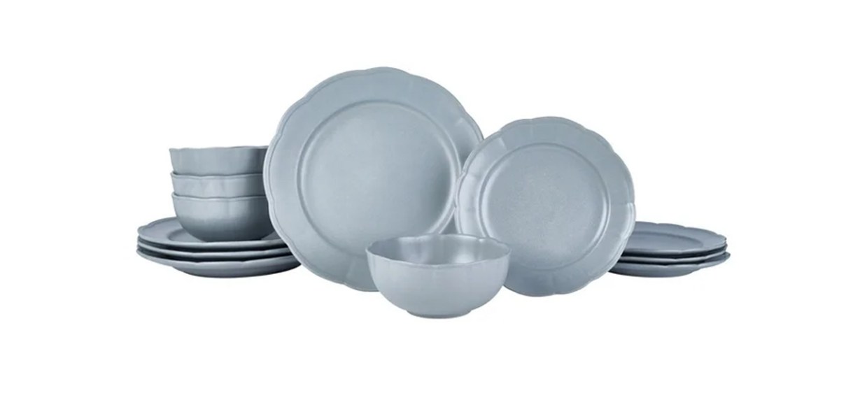 Beautiful Scallop Stoneware Dinnerware 12 Piece Set Cornflower Blue by Drew Barrymore