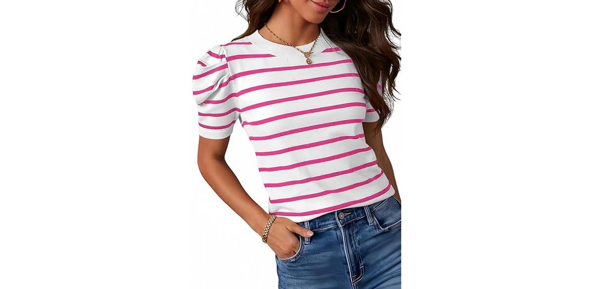 Dokotoo Women's Short Puff Sleeve Knit Tops Dokotoo Women's Short Puff Sleeve Knit Tops