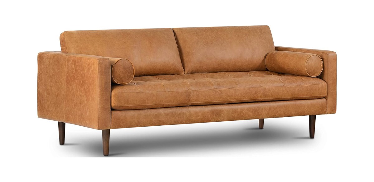 POLY &amp; BARK Cognac Tan Brown Leather Couch