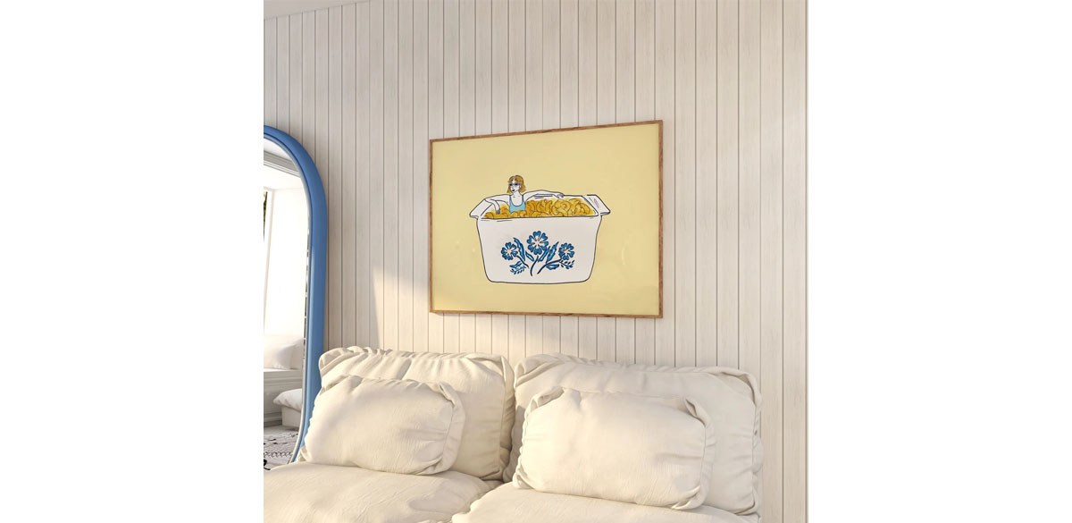 Vintage Corningware Blue Cornflower Mac n' Cheese Illustration Print