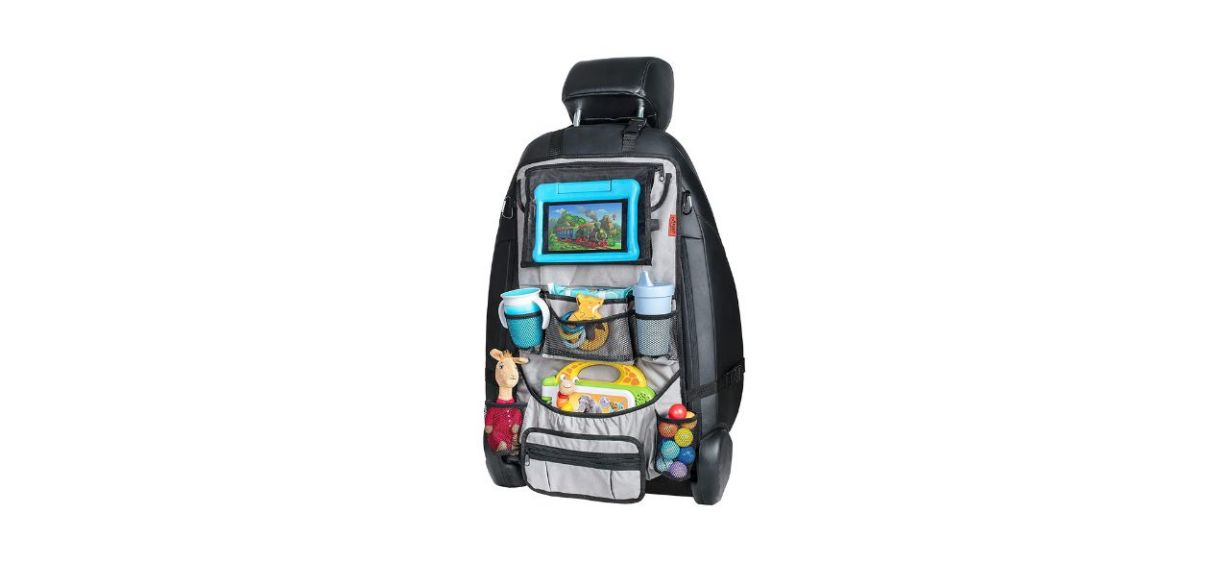 Back Seat Car Organizer on the back of a seat in a car