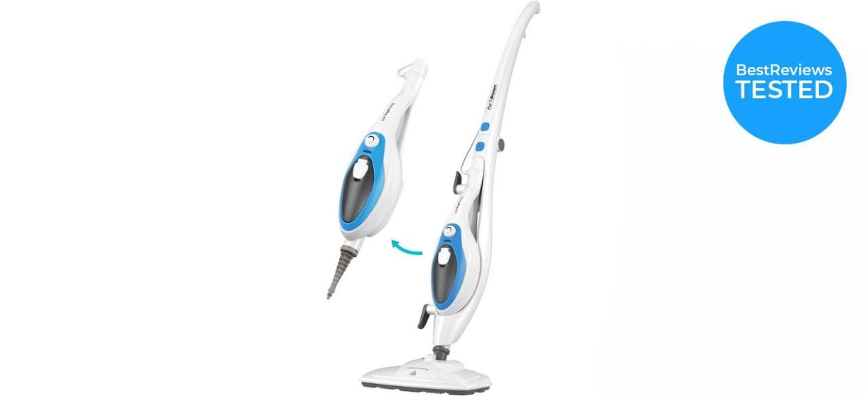 PurSteam 10-in-1 Steam Mop, shown with handheld portion detached PurSteam 10-in-1 Steam Mop, shown with handheld portion detached