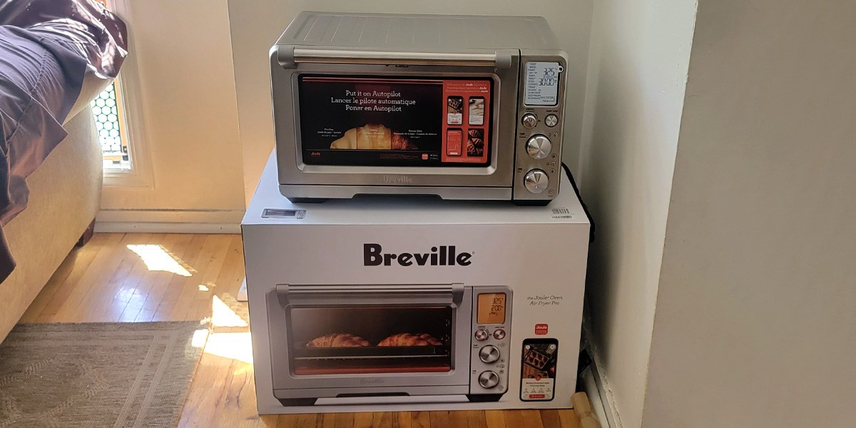 Breville Joule Oven Air Fryer Pro on top of brand box Breville Joule Oven Air Fryer Pro on top of brand box