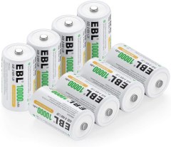 EBL 10000mAh Ni-MH D Cell Rechargeable Batteries: 8-Pack