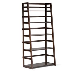 Simpli Home Acadian Solid Wood Ladder Shelf Bookcase