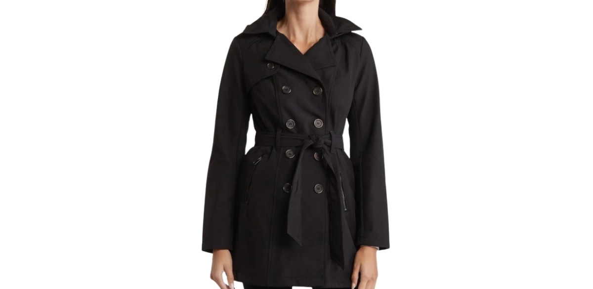 Sebby Water-Resistant Hooded Double-Breasted Trench Coat