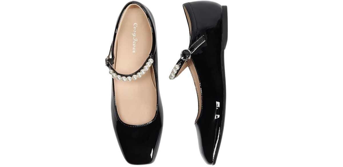 CosyFever Women's Pearl Strap Mary Jane Flats