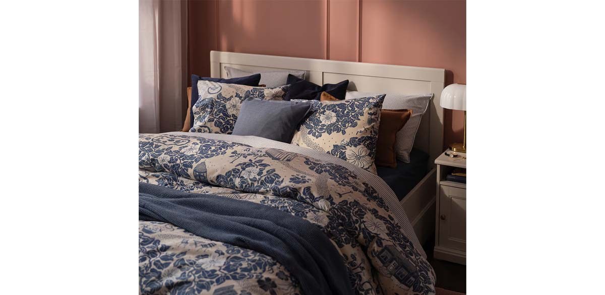 PJAXE Duvet cover and pillowcase(s), light beige/floral pattern