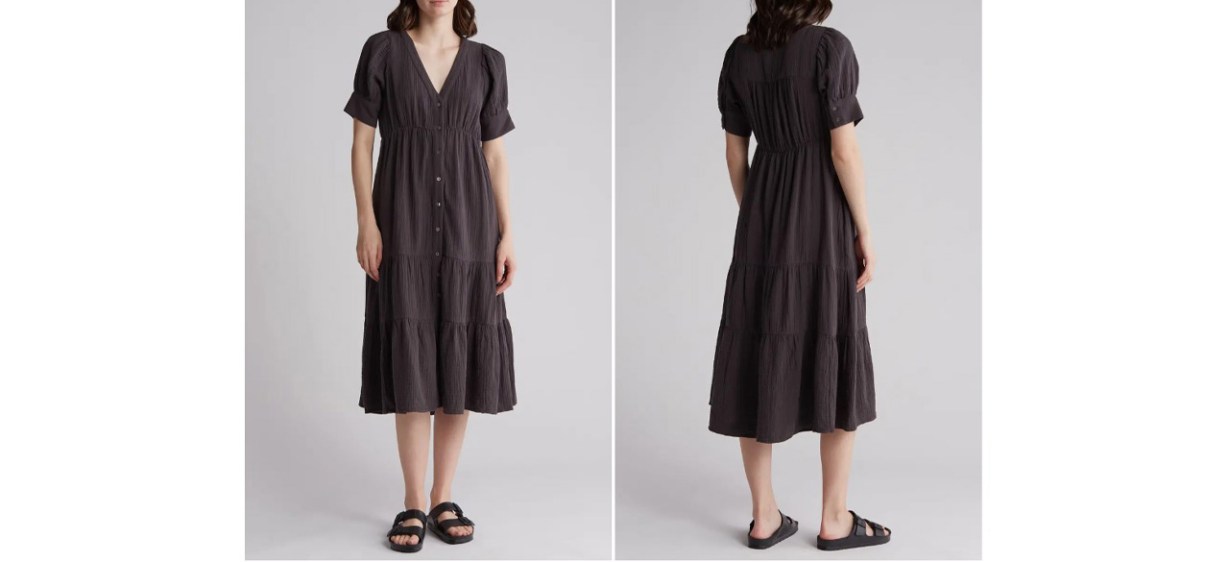 Madewell Lightspun Tiered Button Front Midi Dress