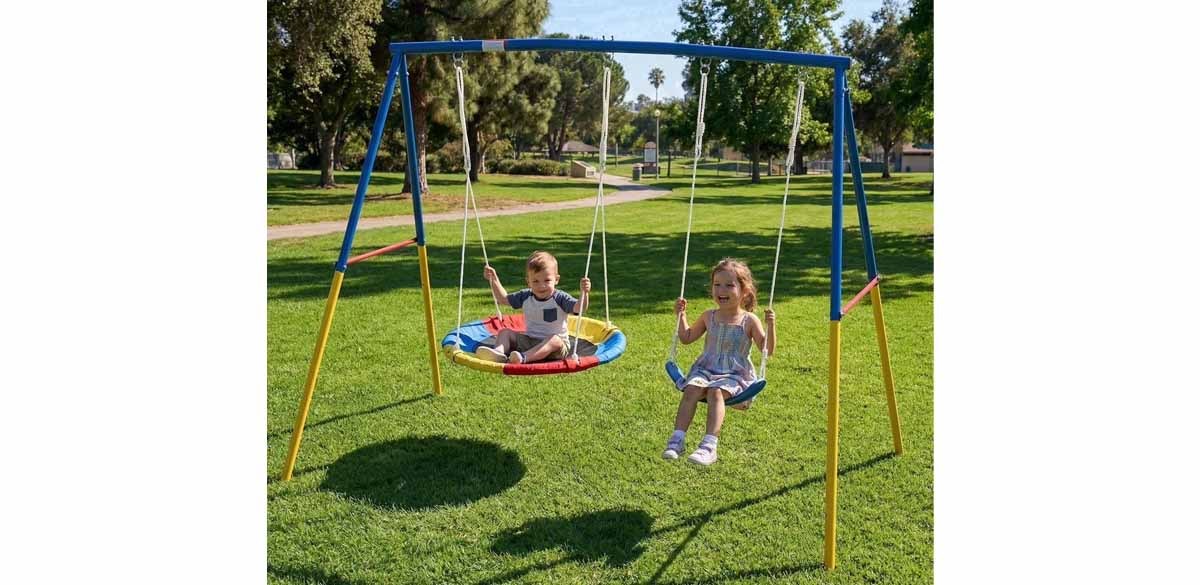 Mersco 2-in-1 Swing Set for Backyard with Stand