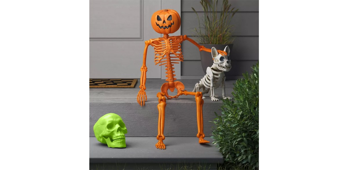 Pumpkin Head Skeleton Halloween Decorative Prop Orange - Hyde &amp; EEK