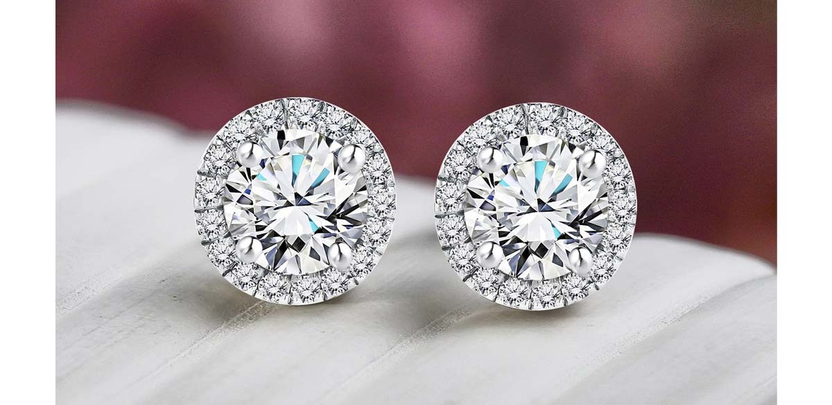 JeenMata Lab Grown Diamond 1 Carat Round Brilliant Cut Halo Stud Earrings