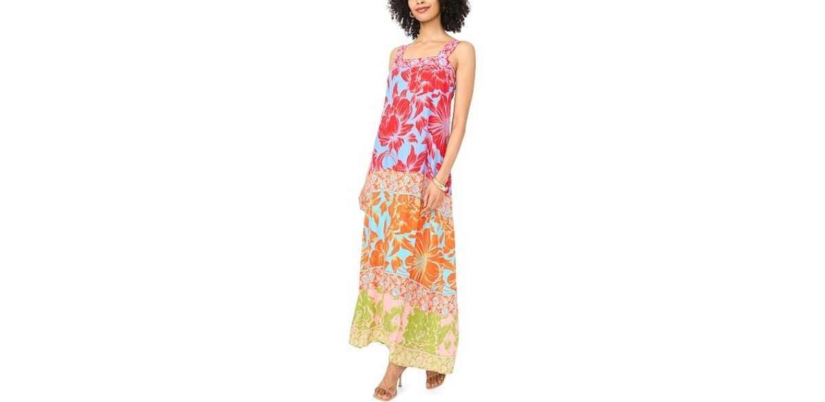  Vince Camuto Multi Color Floral Thick Strap Maxi Dress