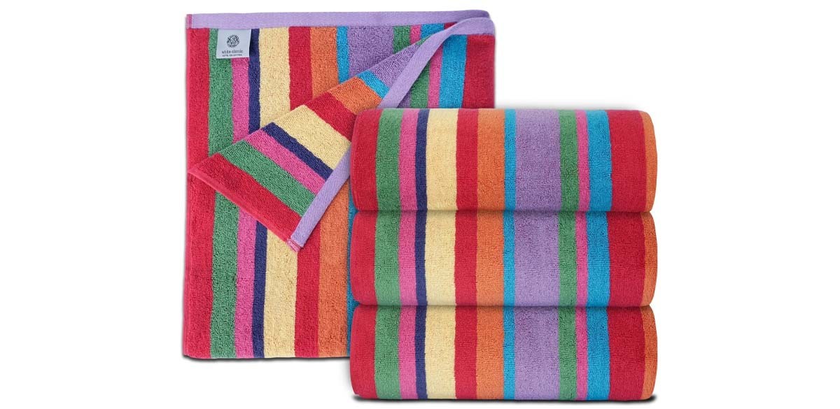White Classic Luxury Rainbow Striped Cotton Beach Towels