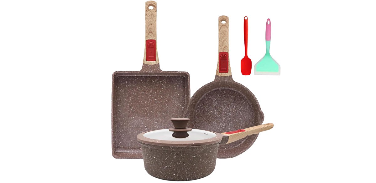 6 Pcs Ceramic NonStick Pots and Pans Set