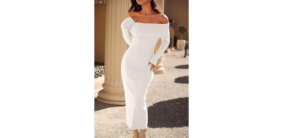MEROKEETY Off Shoulder Bodycon Sweater Dress
