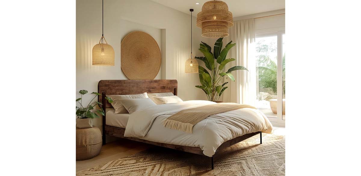 Acacia Frida Solid Wood Queen Size Platform Bed with Headboard