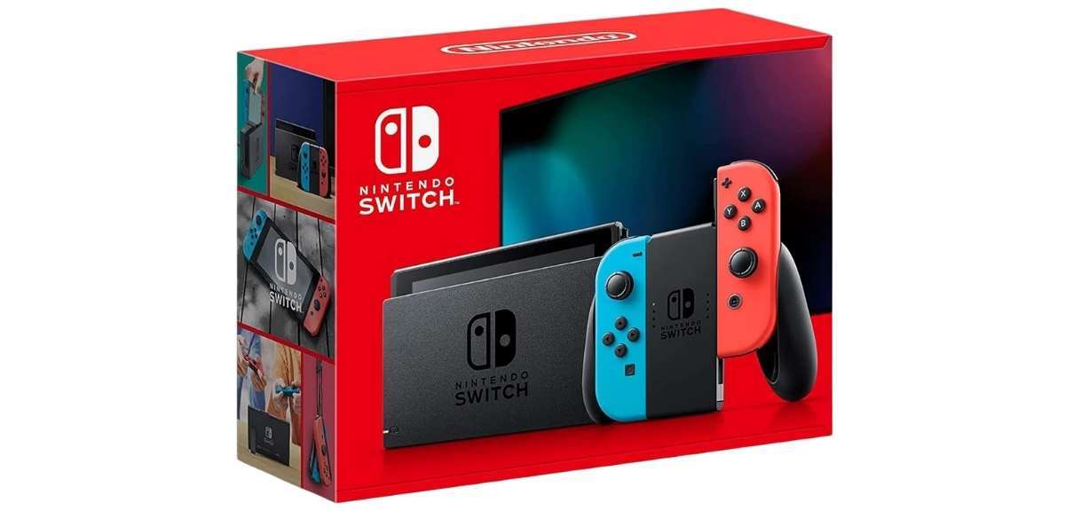 Nintendo Switch with Neon Blue and Neon Red Joy-Con