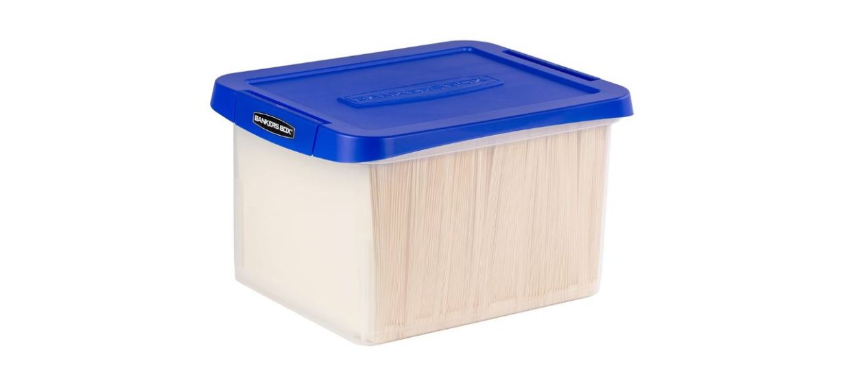 Bankers Box Heavy-Duty Plastic File Storage Box With Hanging Rails
