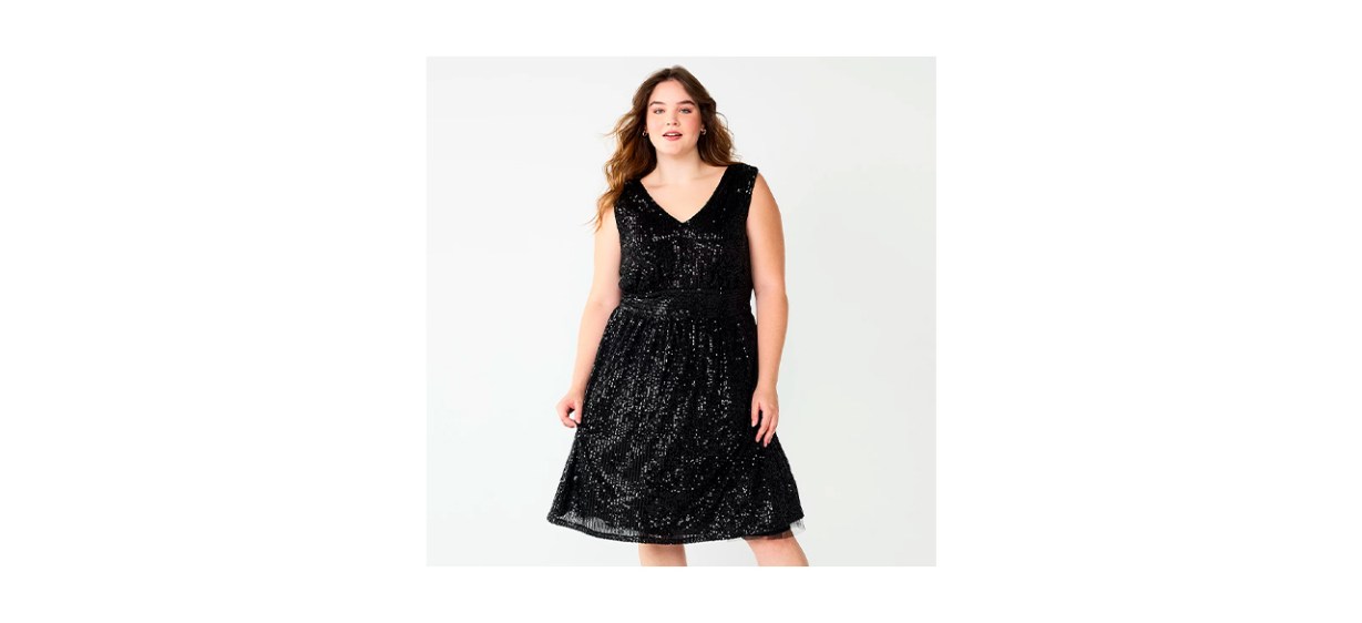 Best Draper James RSVP Plus Size Sleeveless V-Neck Sequin Dress