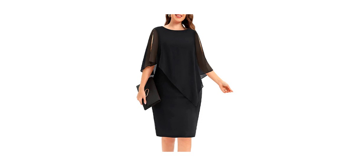 Best Pinup Fashion Plus-Size Chiffon Cape Dress 