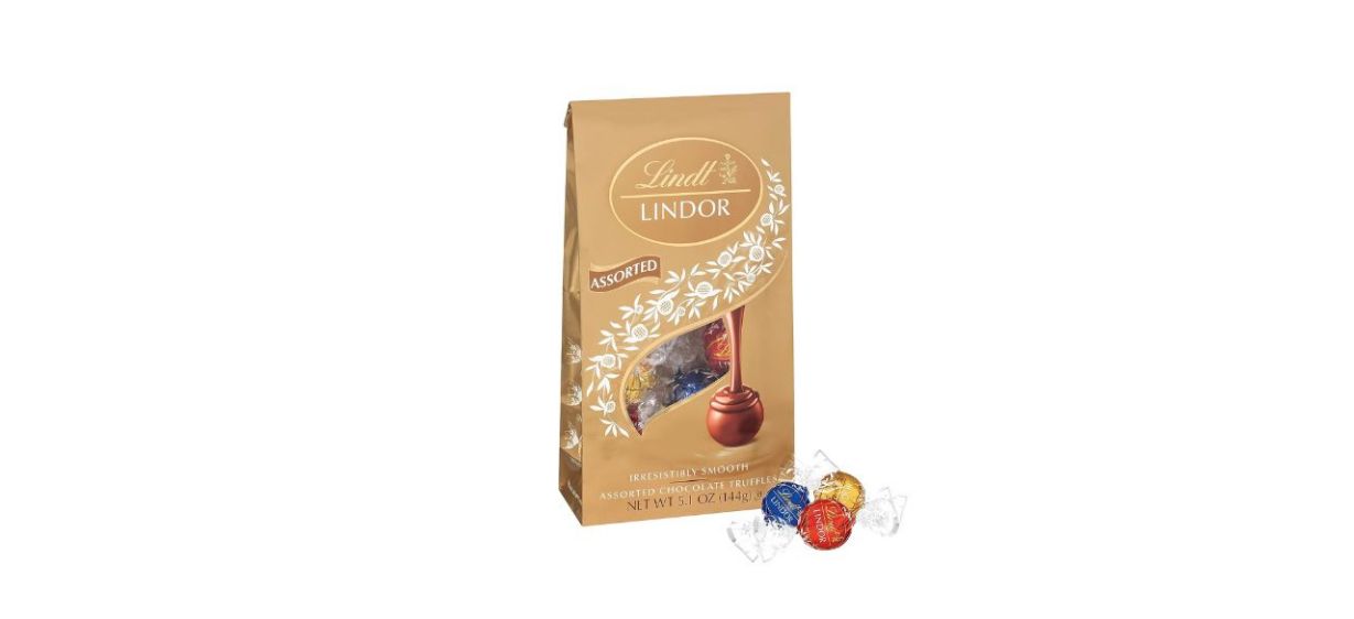 gold-colored bag of Lindor Lindt assorted Chocolate Truffles