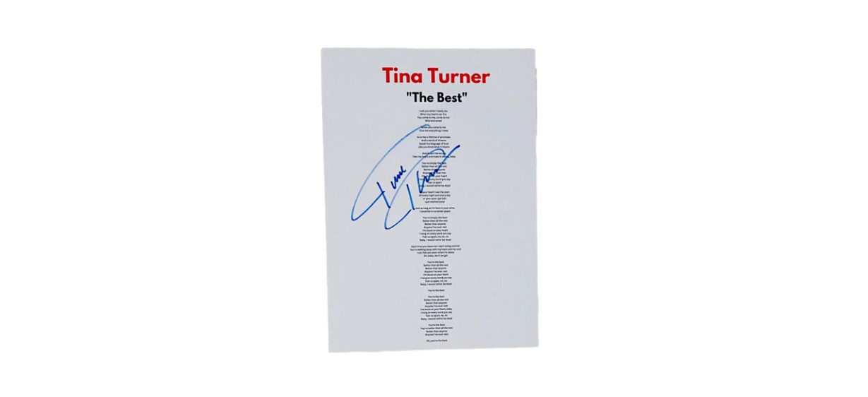 Tina Turner The Best Signed Lyric Sheet Tina Turner The Best Signed Lyric Sheet