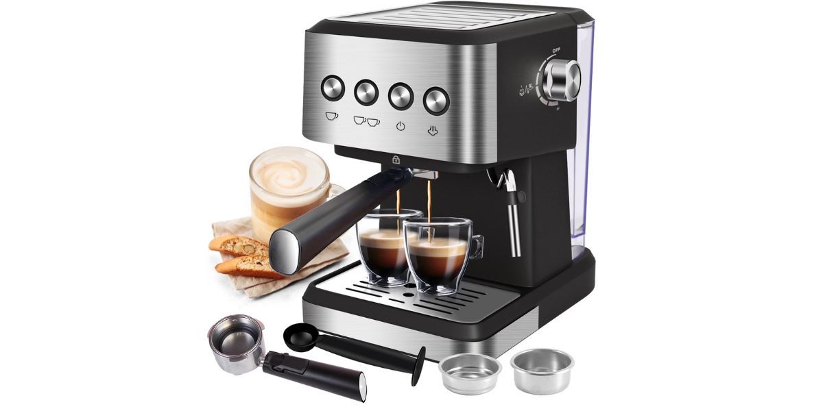 Bluebow Espresso Machine 20 Bar, 1.5L Water Tank Pressure Gauge Milk Frother Steam Coffee Maker