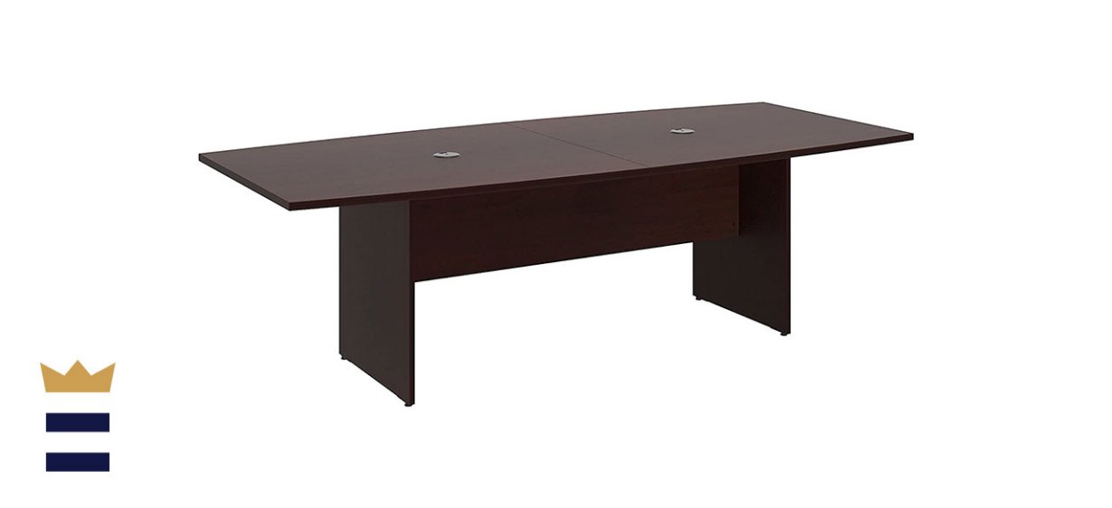 Bush Business Furniture Boat Shaped Conference Table with Wood Base in Harvest Cherry