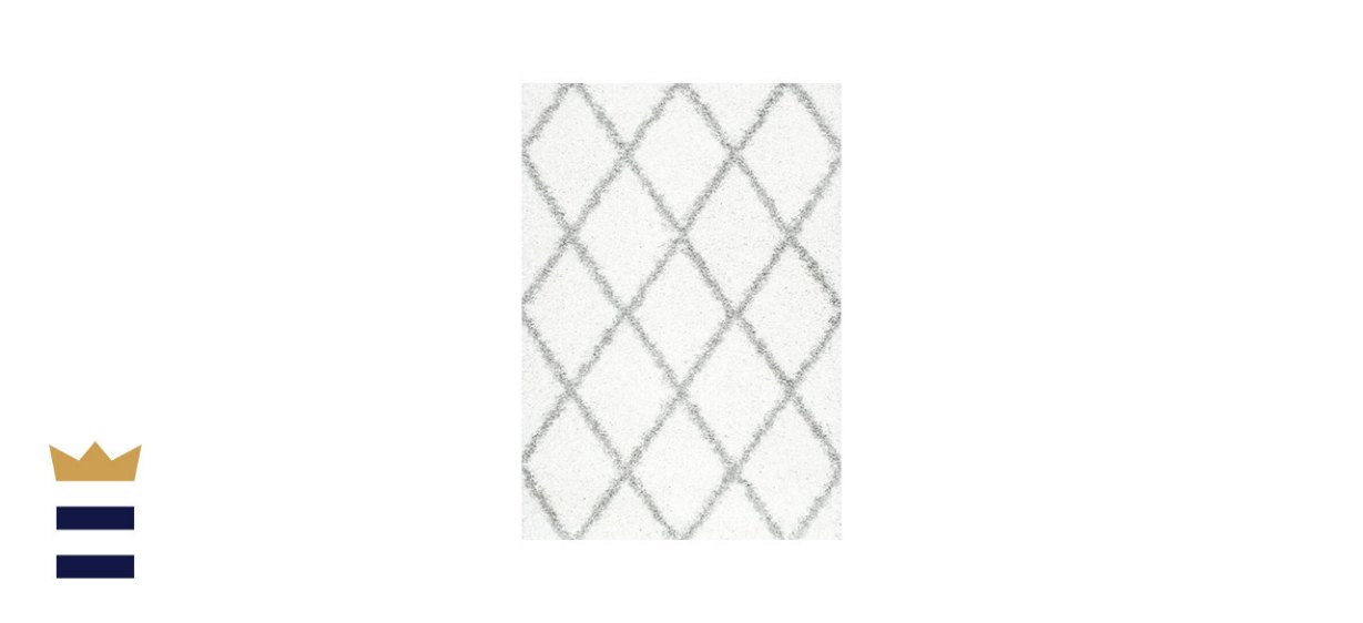 Colona Geometric Shag White Area Rug