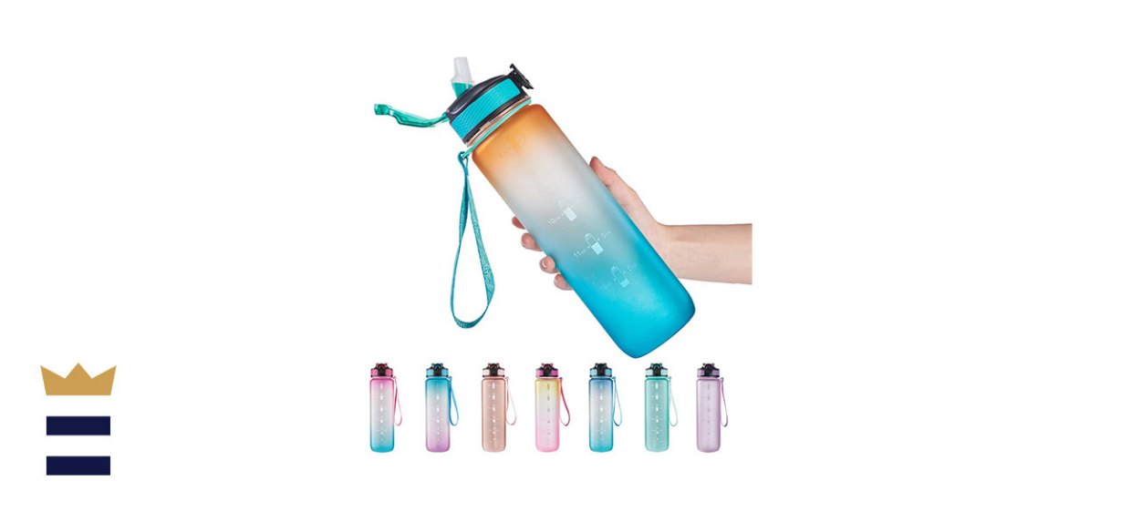 EYQ 32-Ounce Water Bottle With Time Marker and Carry Strap