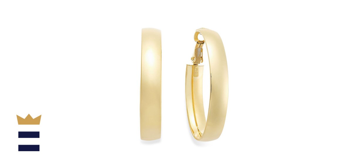 Italian Gold Omega Back Hoop Earrings in 14K Gold