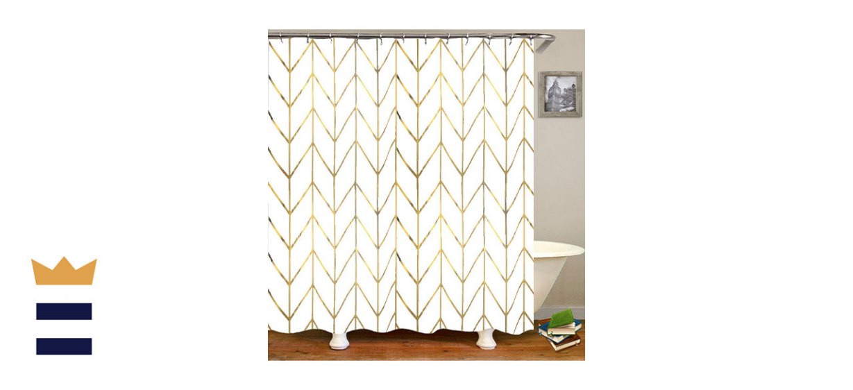 JTMall Shower Curtain with Gold Chevron Geometric Pattern