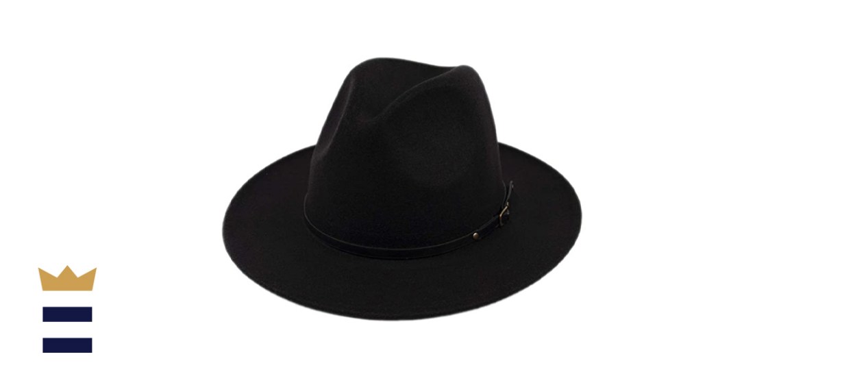 Lanzom Classic Wide Brim Wool Fedora Hat
