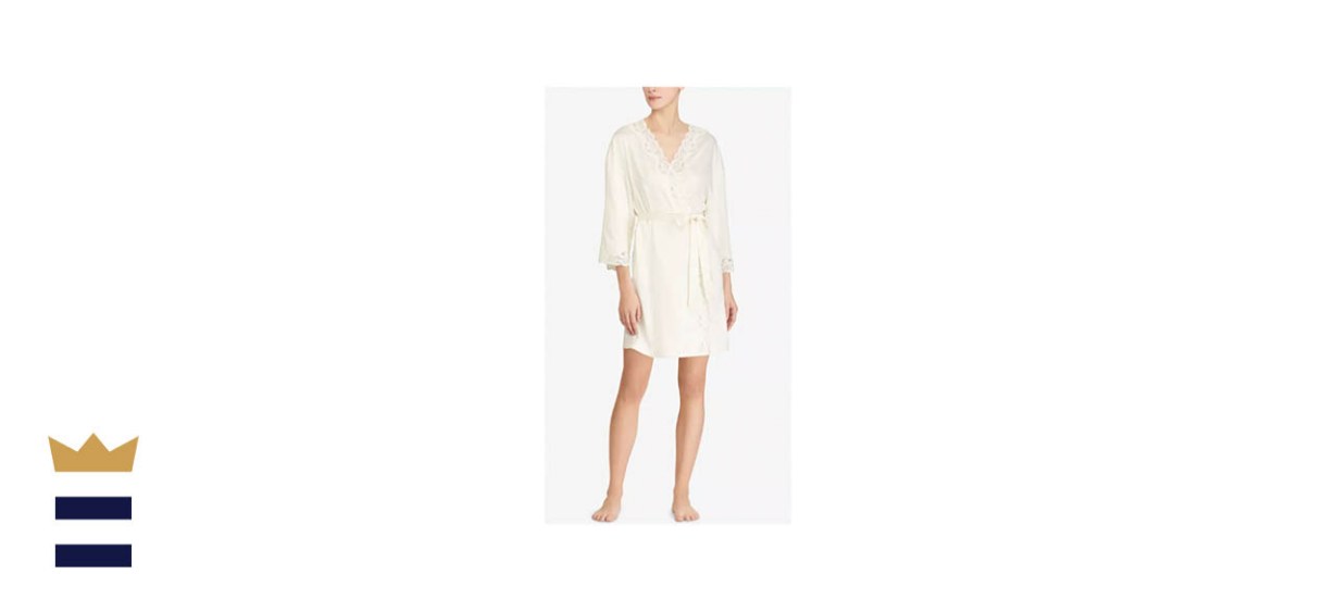 Lauren Ralph Satin Lauren Lace-Trim Wrap Robe