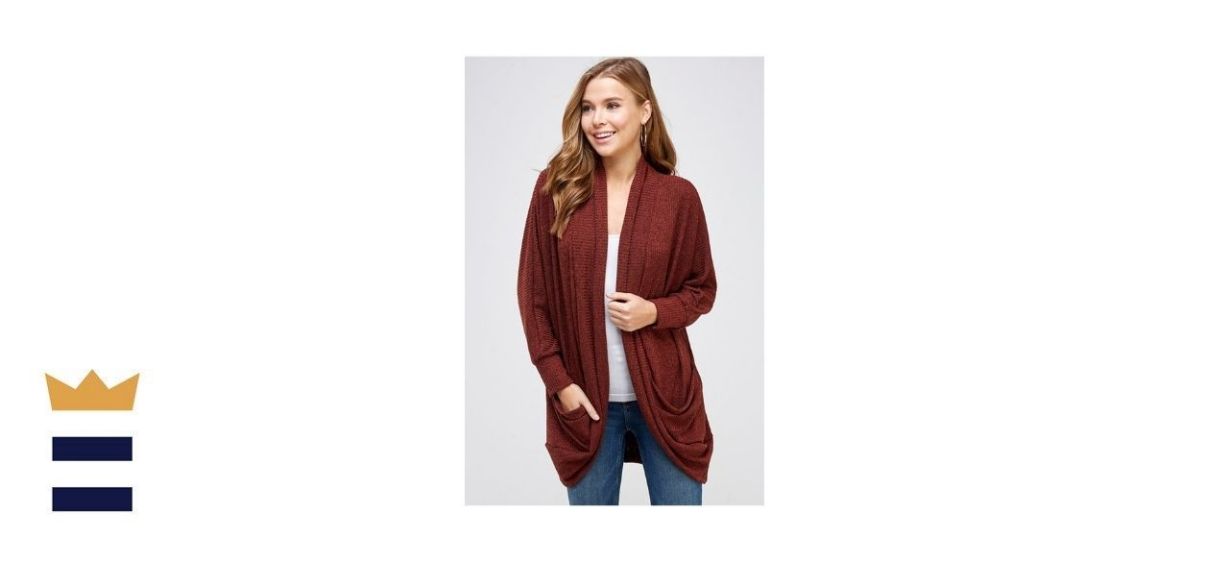 Long-Sleeve Hacci Open-Front Cardigan with Pockets