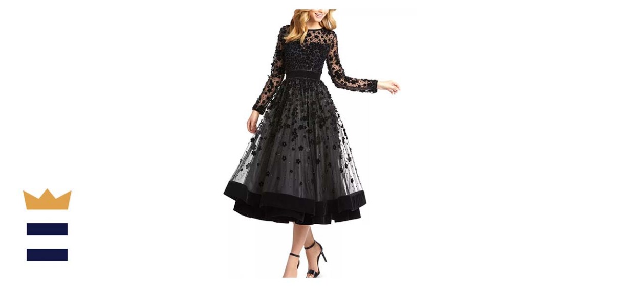 Mac Duggal Floral Fit And Flare Midi Dress In Black