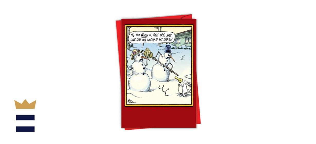 Noble Works Not Worth It Snowman vs. Rabbit Merry Christmas Card