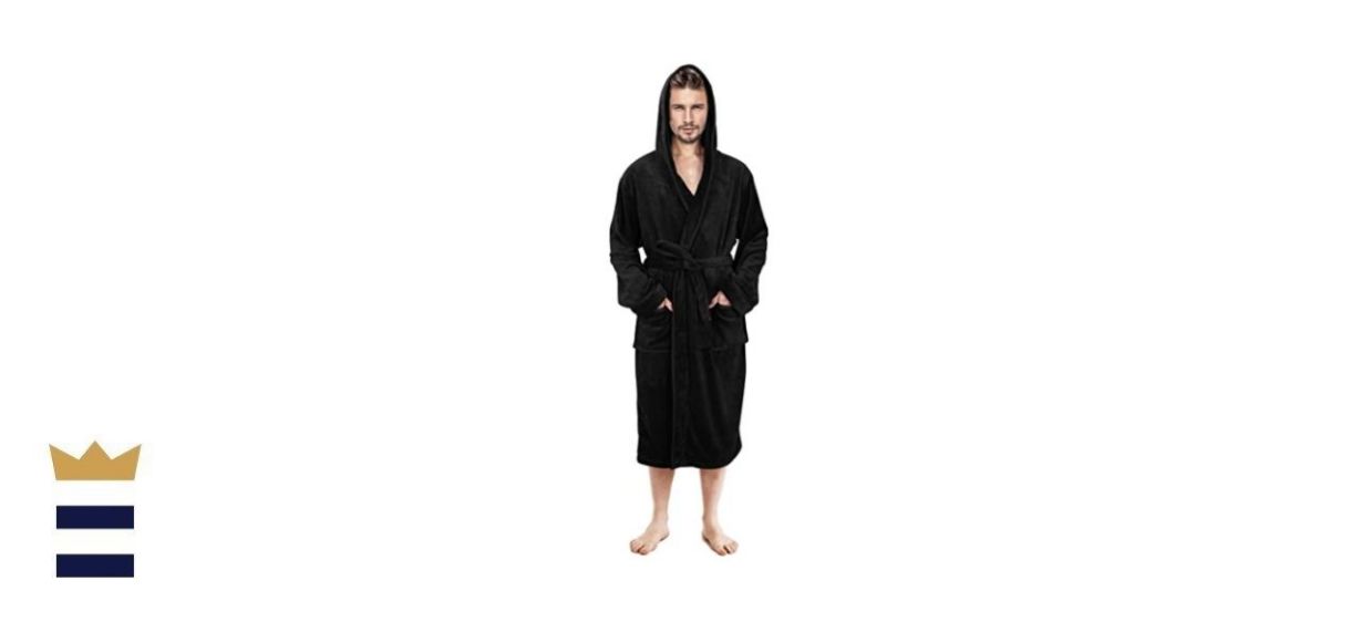 NY Threads Men’s Hooded Fleece Robe Plush Long Bathrobe
