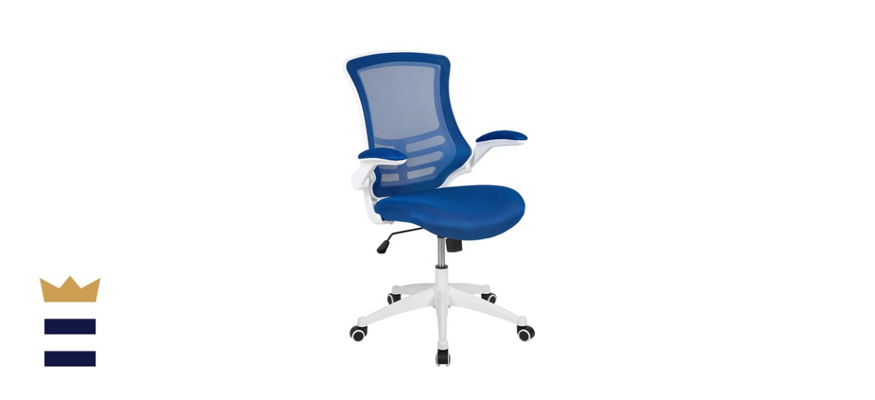 Flash Furniture Mid-Back Blue Mesh Swivel Ergonomic Task Office Chair with White Frame and Flip-Up Arms