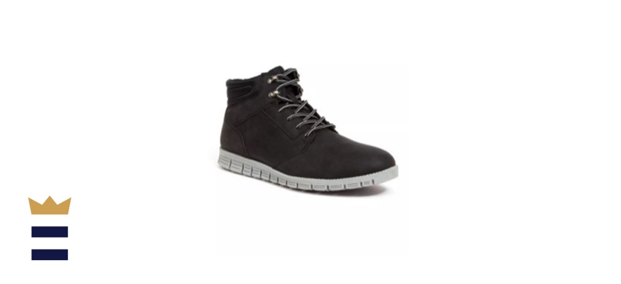 pair of boots with cushioned insoles