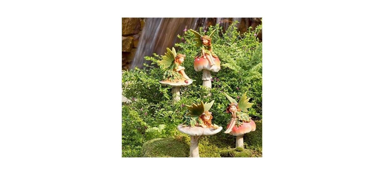Plow &amp; Hearth Fairies on Mushrooms Garden Stakes