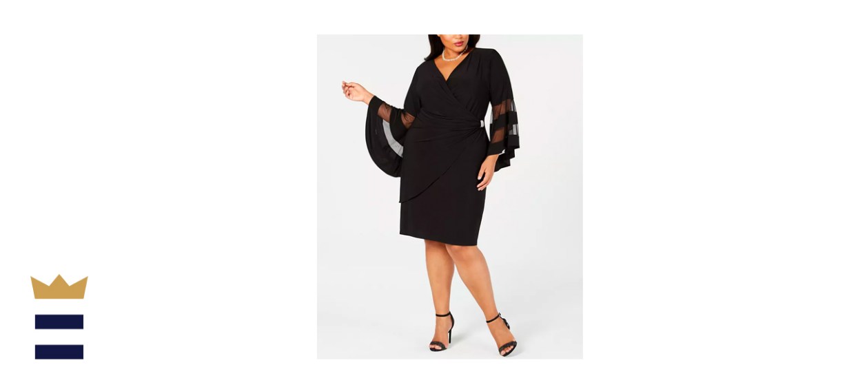 R &amp; M Richards Plus-Size Illusion Bell-Sleeve Dress