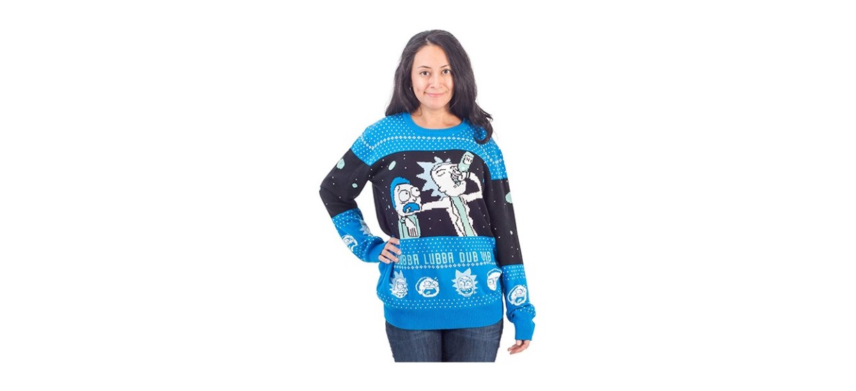 Ripple Junction Rick and Morty Wubba Lubba Spaceship Christmas Sweater