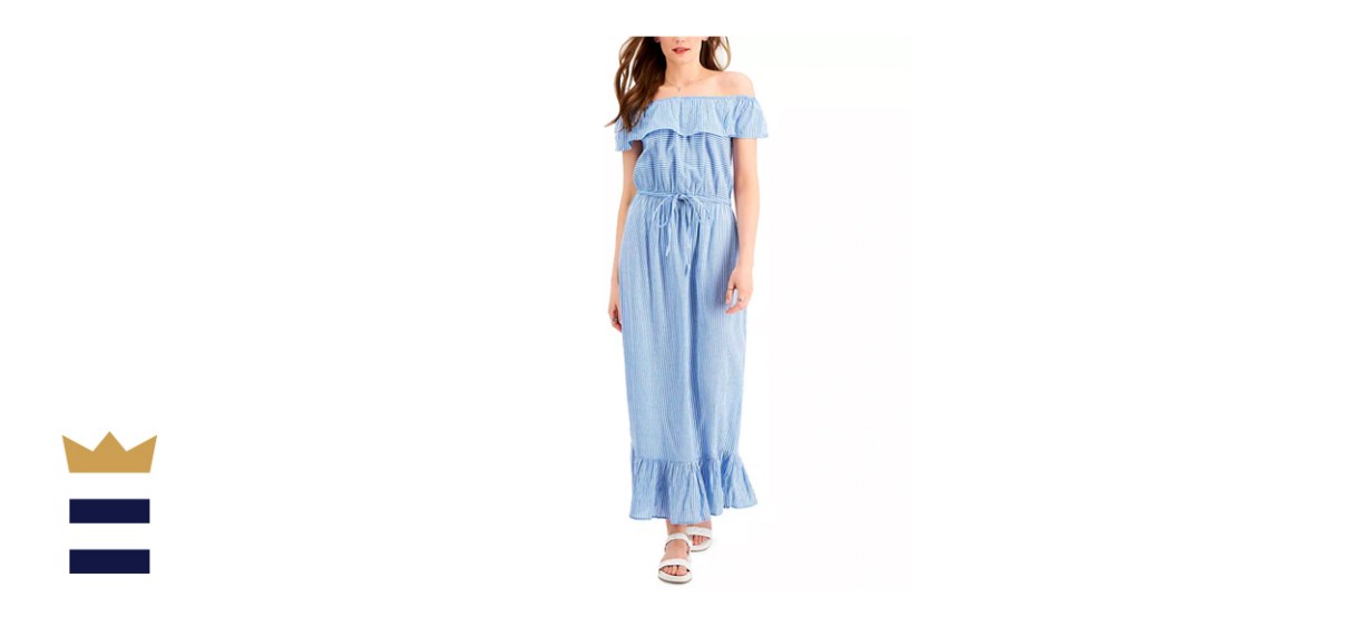Style &amp; Co. Petite Printed Off-the-Shoulder Ruffle Maxi Dress