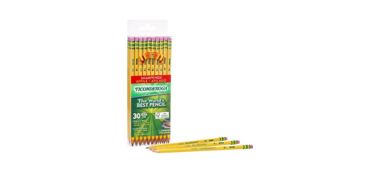 a box of 30 wooden Ticonderoga brand pencils, pre-sharpened