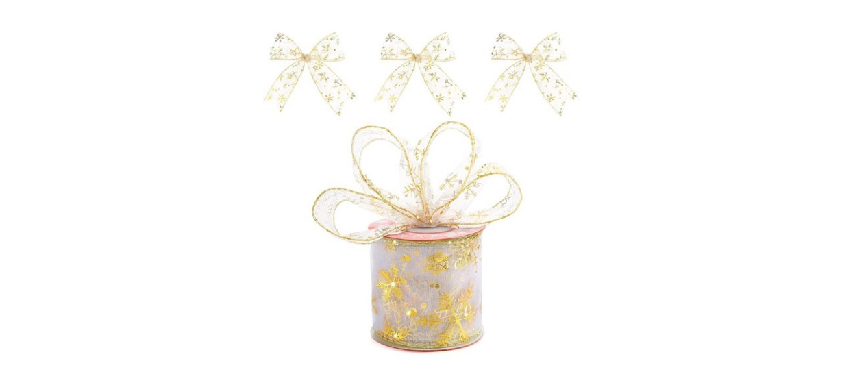 VGOODALL 10-Yard Double-Faced Gold Christmas Tree Ribbon