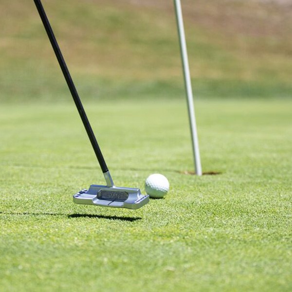 a putter hitting a ball next to a hole